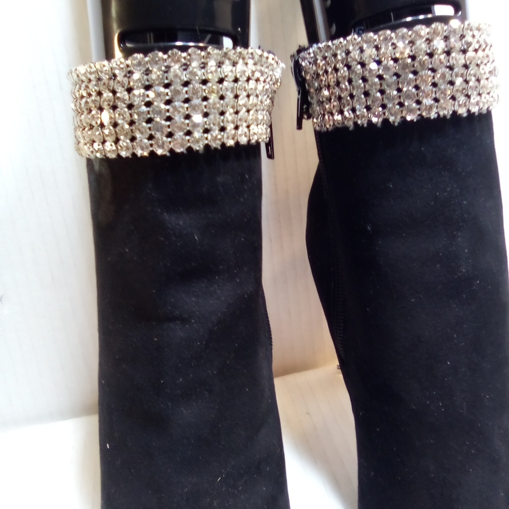 N Y & C  Black Suede Ankle Boots with Rhinestone Detail Misses A Few Rhinestone - Picture 5 of 6